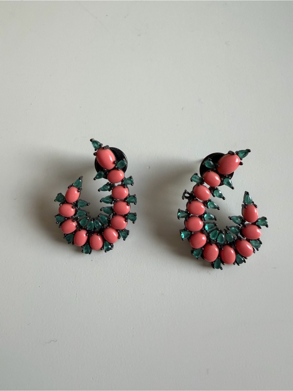 Coral and Emerald Statement Hoop Earrings - Women Jewelry